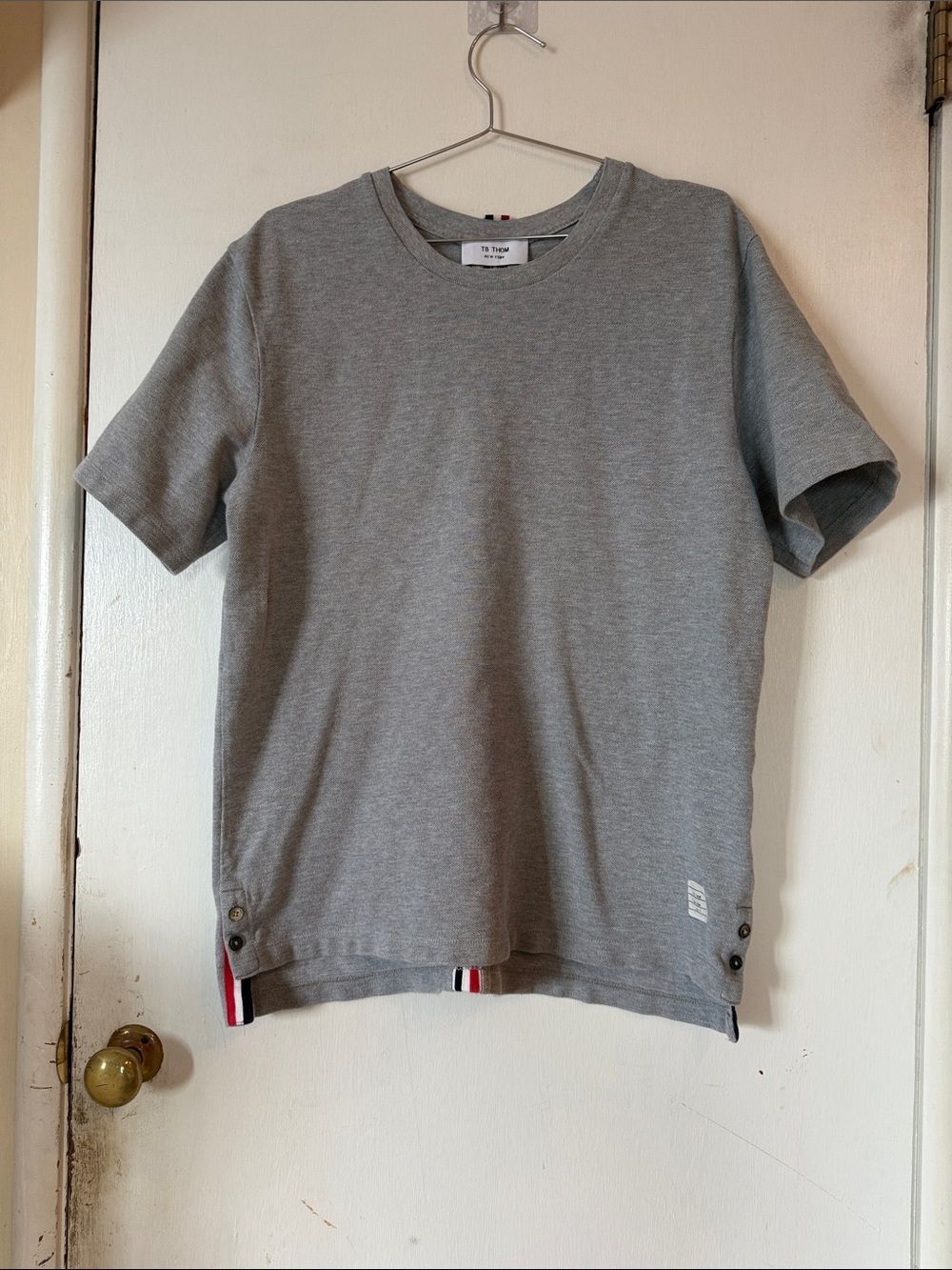 TB Thom Brown Grey Knit Short Sleeve Crew Neck T-Shirt | Men's 5 M/L